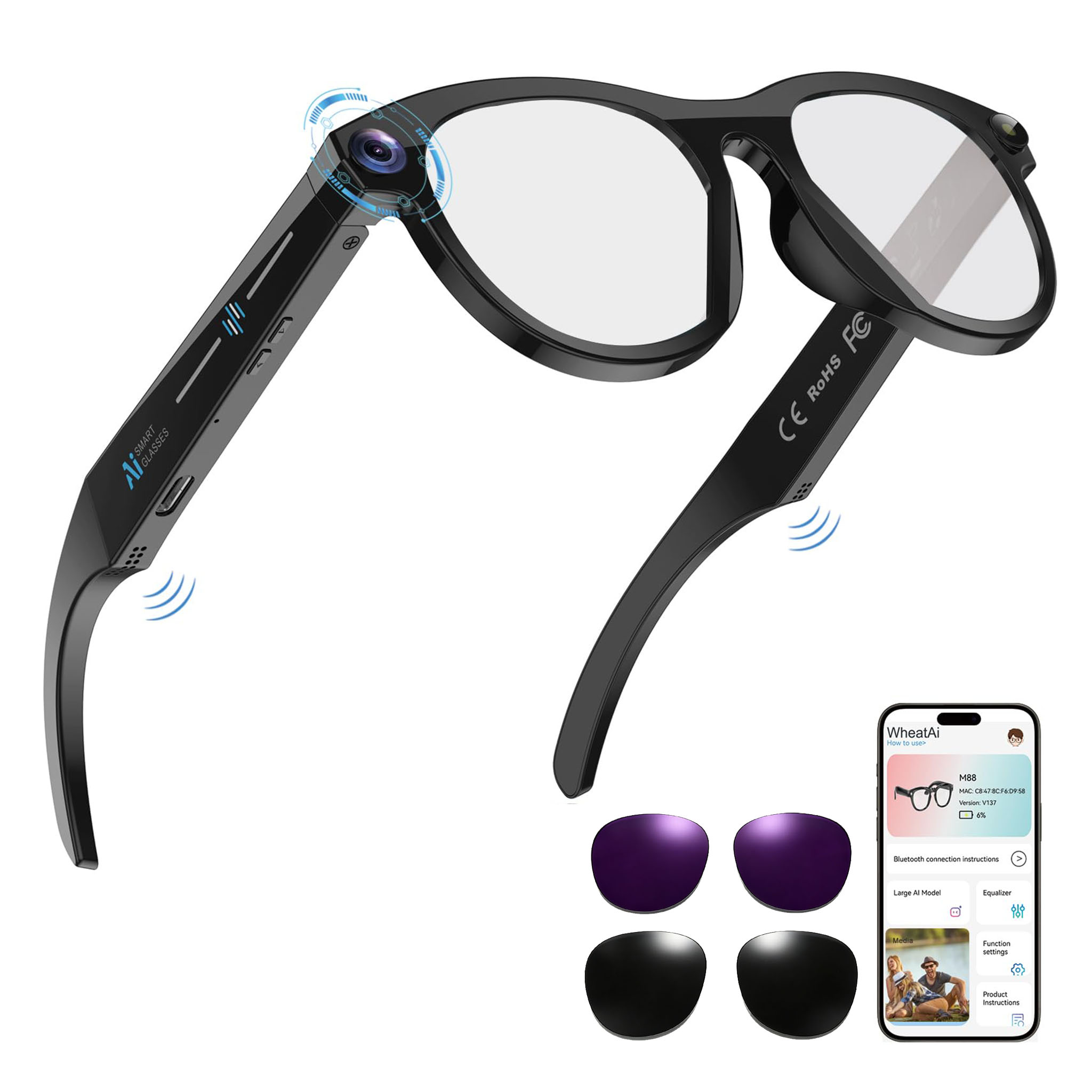 Black Smart Ai Glasses for Men – Smart Glasses Lens Bewertung und Preis